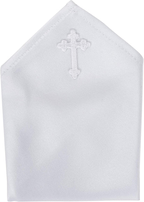 Boy's First Communion White Crucifix 10 x 10 Satin Pocket Square...