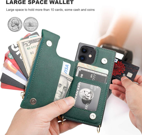 Bocasal Crossbody Wallet Case for iPhone 12/12 Pro with Card Holder,Zipper Card Slot Protector Shockproof Purse Cover with Removable Cross Body St...