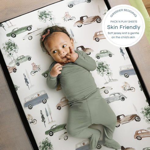 GRSSDER Pack n Play Sheets FItted 2 Pack, Stretchy Ultra Soft Jersey Knit Pack and Play Sheets, Universal Fitted Portable/Mini Crib Mattresses Snu...