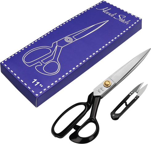 Fabric Tailor Scissors and Thread Snipper – 11 Inch Razor Sharp Stainless Steel for Sewing, Dressmaking & Knitting Needs – Durable Black Shears fo...