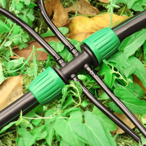Barbed Tee 1/2 Inch to 1/4 Inch Irrigation Tubing: Locked Barbed Reducing Tee 6-way Adapter Anti-Drop Irrigation Fittings for Splitting 1/2" to 1/...