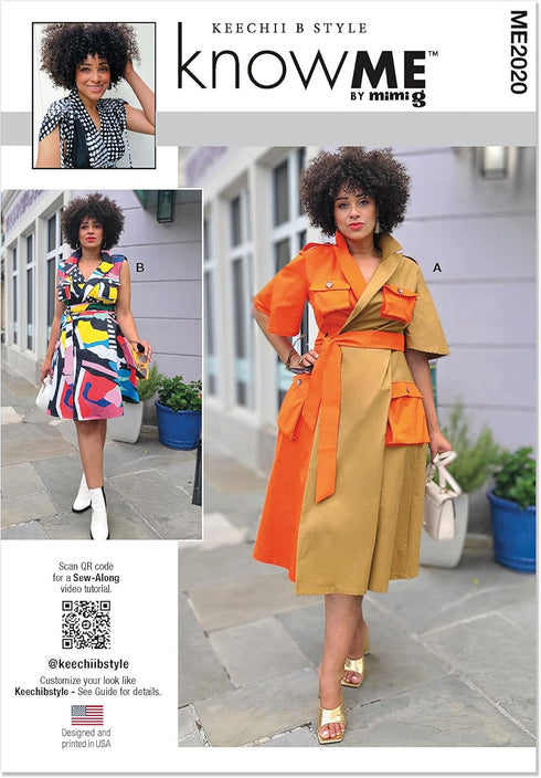 Know Me Misses' and Women's Color Block Wrap Dress Sewing Pattern Packet by Keechii B Style, Design Code ME2020, Sizes 20W-22W-24W-26W-28W...