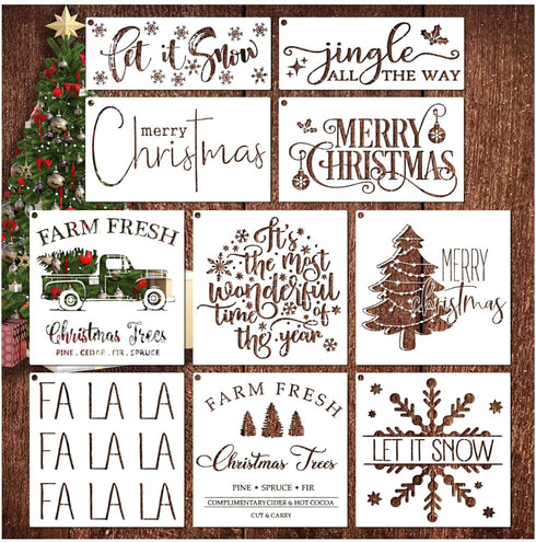 10Pcs Large Christmas Stencils for Painting on Wood, Reusable Merry Christmas Stencils Let It Snow Stencils Templates for Wood Sign DIY Crafts (10...
