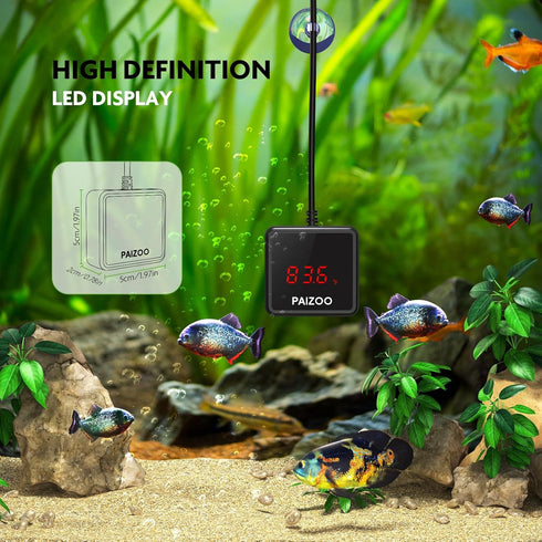 Aquarium Thermometer, LED Digital Thermometer for Fish Tank with USB Power, Highly Accurate Waterproof Temperature Gauge with Suction Cup and 6.5f...