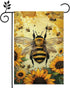 Summer Garden Flags, Bee Sunflower Garden Flag, 12x18 Inch Vertical Double Sided Burlap, Welcome Holiday Yard Lawn Flag, Outdoor Patio House Decor...