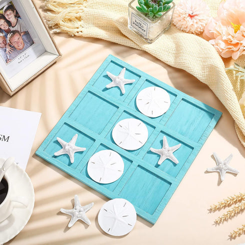 Sumind Tic Tac Toe Game Beach House Decor Wood Coastal Decor Board Game Beach House Present Multilayer Board for Home Beach Starfish Decor(Blue)...