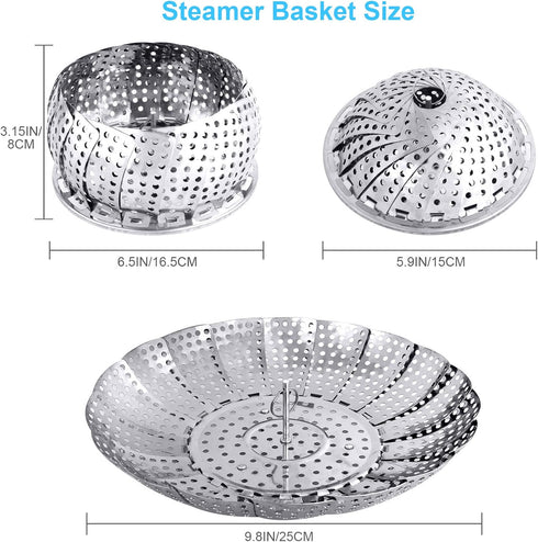 Veggie Vegetable Steamer Basket, Folding Steaming Basket, Metal Collapsible Stainless Steel Steamer Basket Insert for Cooking Food, Expandable Fit...