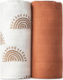 2 Pack Muslin Swaddle Blankets (Terracotta), 100% Organic Cotton, Large 47 x 43, Newborn Recieving Blanket,Gender Nuetral Color Patterns, Burping ...