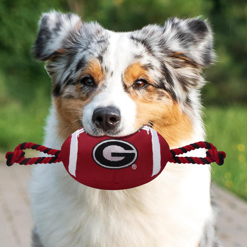 Pets First NCAA GEORGIA BULLDOGS Football Dog Toy, Tough Quality Nylon Materials, Strong Pull Ropes, inner SQUEAKER, Collegiate Team Color...