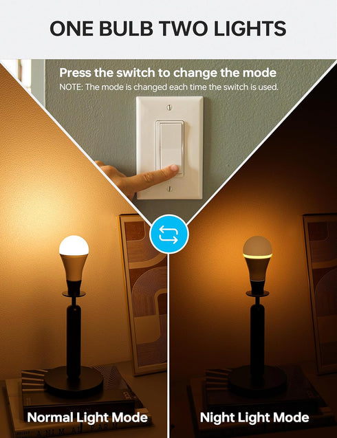 KINDEEP Sleep Light Bulb, 0.5W Amber Light Bulbs, 20lm 2000K, 2 Modes Bulb, 9W Equivalent 60W, 800lm, 2700K, E26 Blue Light Blocking Dim Lightbulb...