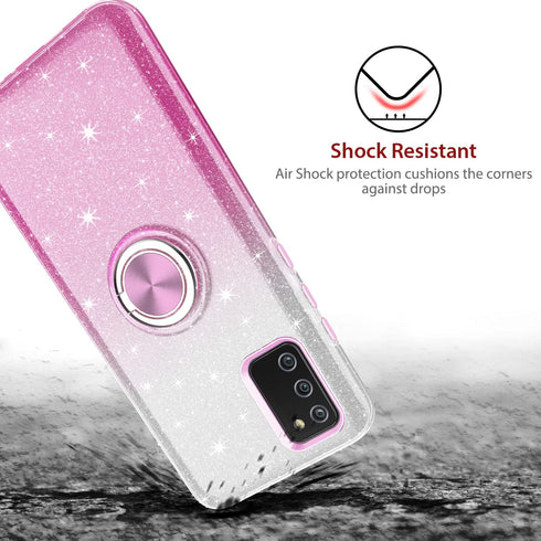 TJS Compatible with Samsung Galaxy A02S Case, with Tempered Glass Screen Protector, Metal Ring Magnetic Support Kickstand Tone Shinny Glitter Girl...
