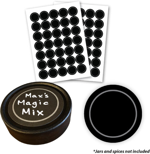 AllSpice 70 Black Water Resistant Round Spice Jar Labels Set 1.5"- Fits Penzeys and AllSpice Jars- Blank...