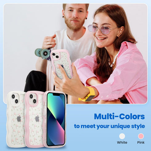 ZCDAYE Floral Case Compatible with iPhone 15, Aesthetic Flower Pattern & Cute Curly Wavy Shape Phone Case for Women Girls,Soft TPU Shockproof Cove...