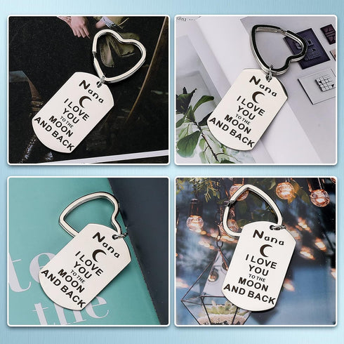Nana Gift from Granddaughter Grandson I Love You to the Moon and Back Nana Keychain Cute Heart Key Ring Engraved Grandma Keychain Jewelry for Wome...