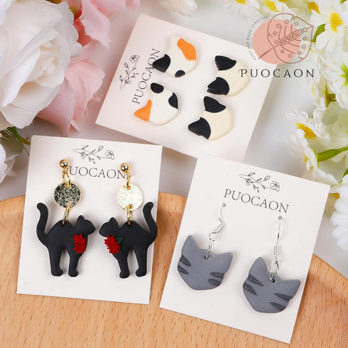 Puocaon Cat Polymer Clay Cutters - 7 Pcs Clay Cutters for Polymer Clay Jewelry, Cute Balloon Kitten Clay Earring Cutters, Cat Face Shape Polymer C...