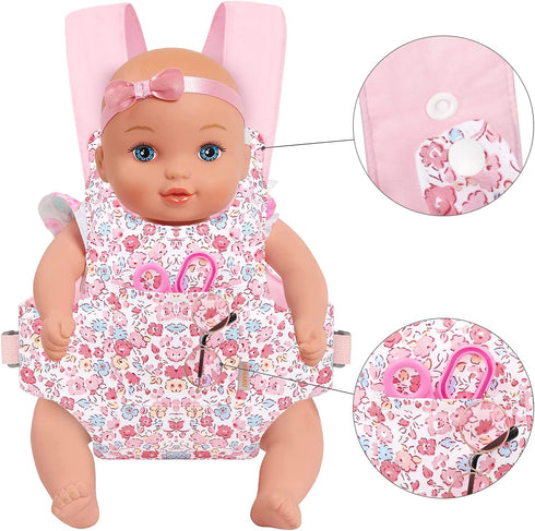 GAGAKU Baby Doll Carrier Stuffed Animal Carrier for Girls Doll Accessory Adjustable Straps for 12 to 24 inch Reborn Baby Dolls - Pink Flowers...