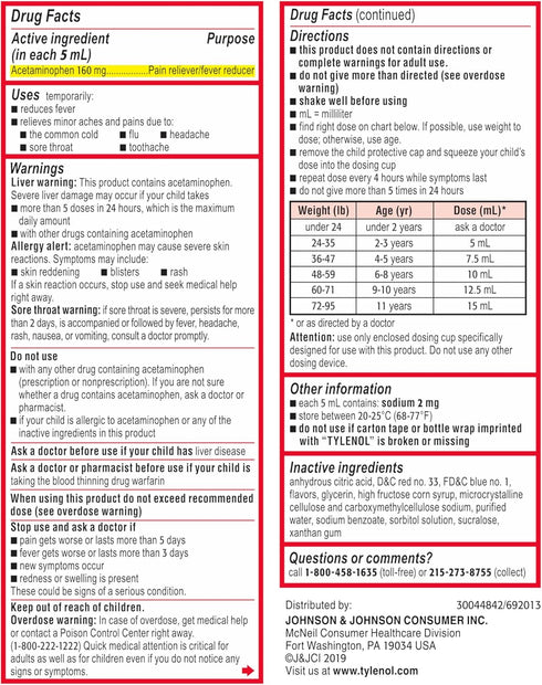 Children's Tylenol Liquid Oral Suspension Medicine, Acetaminophen Pain Reliever & Fever Reducer for Cold + Flu Symptoms & Sore Throat, Aspirin-, I...