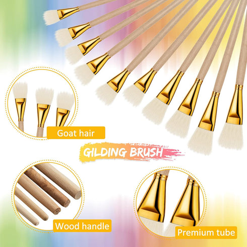 10 Pieces Gilding Brush Gold Leaf Paint Brush Goat Hair Duster Gold Paint Brush Sweep Mop 10 Types Metallic Foil Flakes Paint Brush for Gold Foil ...