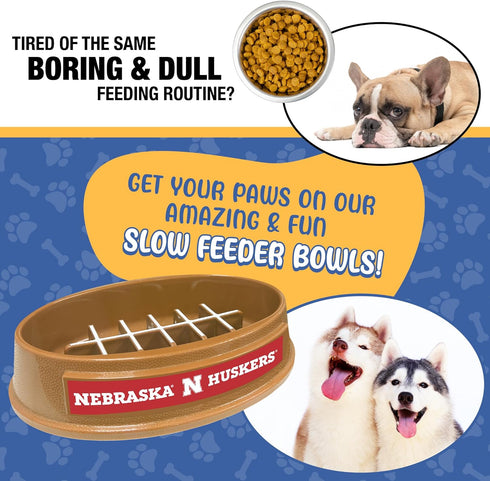 NCAA Super-Bowl - Nebraska Cornhuskers Slow Feeder Dog Bowl. Football Design Slow Feeding Cat Bowl for Healthy Digestion. Non-Slip Pet Bowl for La...