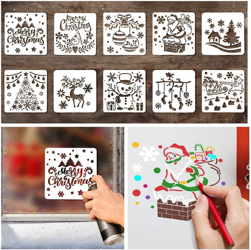 Christmas Stencils for Painting, Drawing Stencils for Christmas Craft Supplies Card Making Kit for Adults, Christmas Holiday Stencils for Spraying...