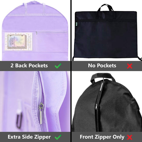 Waterproof Hanging Garment Bag 40 inch Clothes Bag with Gusset, 5 Pockets & Side Zip for Dance Costumes, Sports, Skating, Theatre, Beauty Pageants...