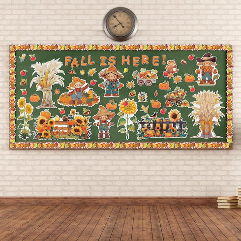 165 Pcs Fall Bulletin Board Decor Sets Harvest Thanksgiving Classroom Bulletin Board Maple Leaves Borders Corn Haystack Scarecrows Fence Cutouts f...