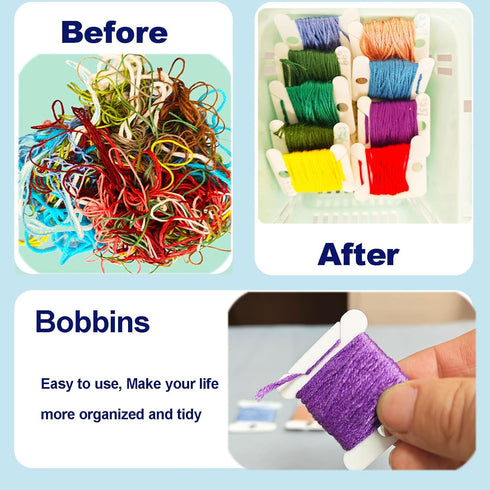 300 Pieces Plastic Floss Bobbins for Cross Cotton Thread Craft DIY Sewing Storage, Thread Organizer Holder, Embroidery Thread Cards Cross Stitch B...
