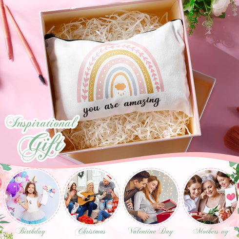 Chunful 10 Pieces Inspirational Canvas Makeup Bags for Women Bulk Rainbow Canvas Makeup Bags Moon and Stars Cosmetic Bag with Zipper Friendship Gi...