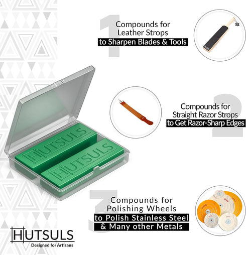 Knife Stropping Compound with Case - (2-Pack, Total 5 Oz) Get Razor-Sharp Edges with Knife Polishing Compound, Green Buffing Compound Bars are Eas...