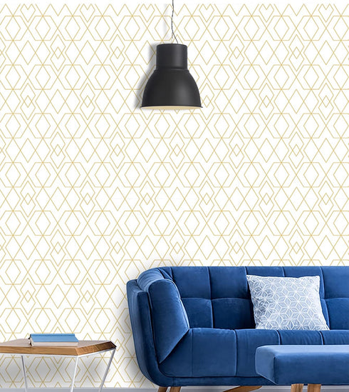 D7027-3 Peel & Stick Wallpaper Hexagon Rhombus Gold/White Removable Self Adhesive Wallpaper Textured 17.7in x 118in Vinyl Film Roll for Wall Decor...