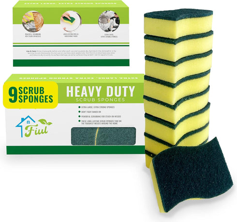 Heavy Duty Sponges for Dishes - Yellow Foam Sponges Kitchen - 9 Pack Odor Resistant Sponges - Scrub Kitchen Sponge - Dish Sponges for Cleaning - C...