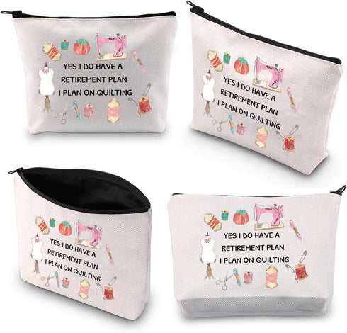 BDPWSS Sewing Gift Sewing Cosmetics Bag Yes I Do Have A Retirement Plan I Plan On Quilting Makeup Bag For Sewing Lovers Gift (Retirement plan)...