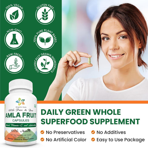 AMLA Capsules. 1000mg per Serving, 120 Veg Capsules. Natural Vitamin C and Antioxidants. Raw Whole Superfood. All Natural, Fresh and Original. No ...
