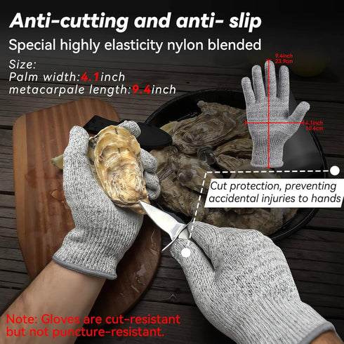Oyster Shucking Knife,Oyster Shucker,2 Set Sturdy Sharpness Oyster Knife With Comfort Wood-handle,Oyster Shucking Kit With 1 Pairs Of Level 5 Prot...