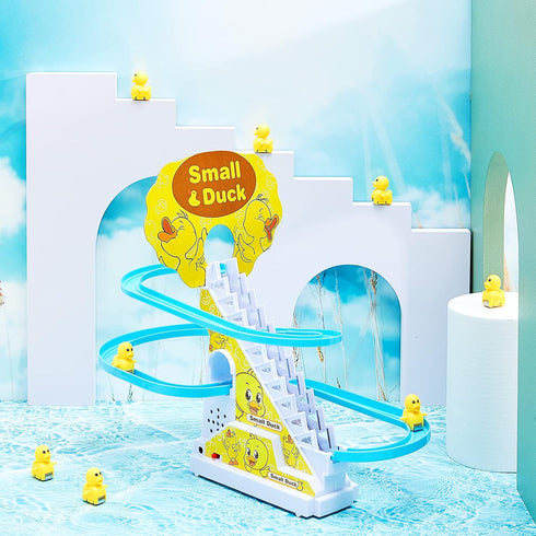 Small Duck Climbing Stairs Duck Roller Electric Track Slide Stairs Coaster Toys for Toddlers Indoor Toy with LED Flashing Lights (Duck)...
