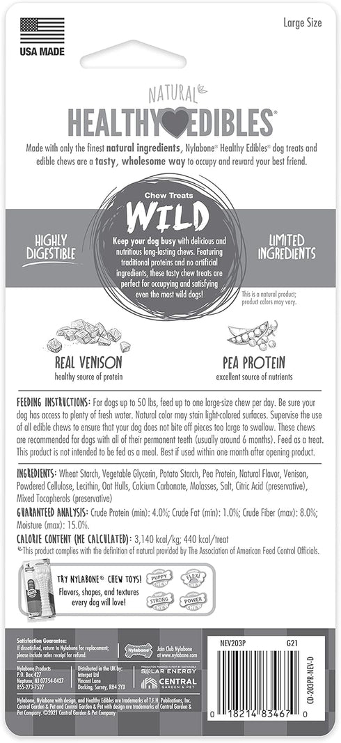 Nylabone Healthy Edibles Natural Long Lasting Venison Flavor Dog Chew Treats Wild Bone Large/Giant(1 Count)...