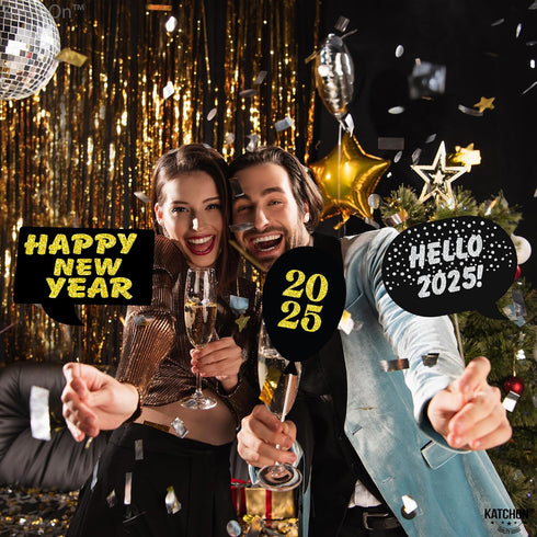 New Years Photo Booth Props | Pack of 20, Real Glitter | New Years Eve Party Supplies 2019 | Nye decorations 2019 | New-Year Decorations 2019 | Ha...