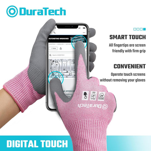 DURATECH A7 Cut Resistant Work Gloves, Sandy Nitrile Coated Palms, Lightweight Cut Proof Gloves with Touch-Screen Compatiblility, Safety Gloves fo...