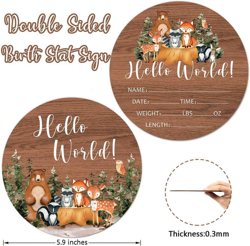 Woodland Baby Milestone Blanket with Birth Stat Sign, Forest Baby Growth Chart Monthly Blanket, Watch Me Grow Woodland Animals Baby Nursery for Ne...
