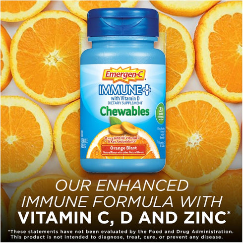 Emergen-C Immune+ Chewables 1000mg Vitamin C Tablet, with Vitamin D, Immune Support Dietary Supplement for Immunity, Orange Blast Flavor - 14 Coun...