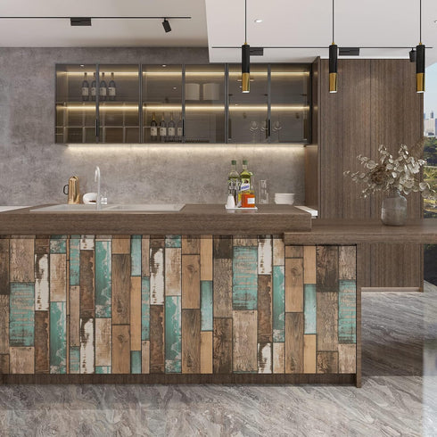 17.7''x100'' Wood Wallpaper Rustic Distressed Wood Peel and Stick Wallpaper Self Adhesive Removable Decorative Wood Plank Film for Wall Covering C...