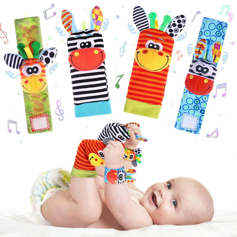 Wrist Rattle Foot Finder Socks Set for Baby Arm Hand Bracelet Rattle Feet Leg Ankle Socks Newborn Soft Sensory Toys Baby Socks Newborn Rattles Toy...