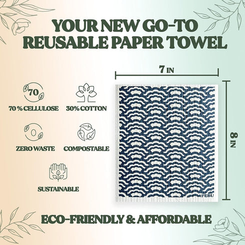 FEBU Swedish Dishcloths for Kitchen | 5 Pack Sunset Reusable Paper Towels Washable | Swedish Dish Towels | Non-Scratch Cellulose Sponge Cloths | N...