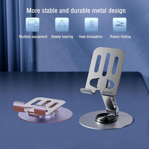 Newest 360° Rotatable Dual Folding Cell Phone Stand for Desk, Fully Adjustable Foldable Desktop Phone Holder Cradle Dock Compatible with Phone 15 ...