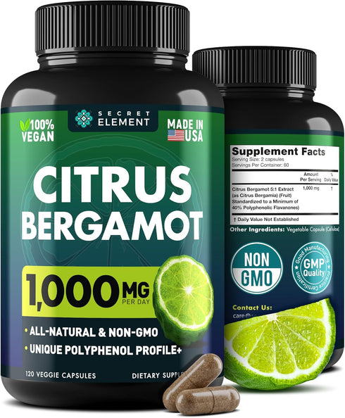 Citrus Bergamot Extract 1000mg - Citrus Bergamot Supplement for Heart, Immune System Support, and Healthy Aging - Pure, Vegan Bergamot Capsules...