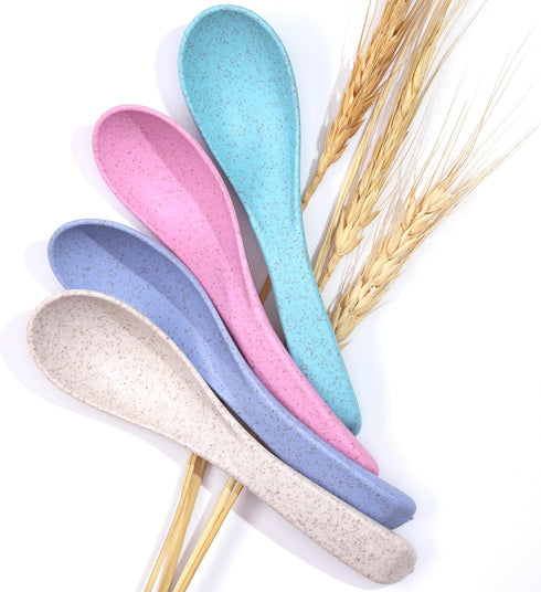 Wheat Straw Travel Spoon Set - 4 Spoons Camping Utensils - Portable Silverware for Lunch Box - Eco Friendly - Reusable Utensils...