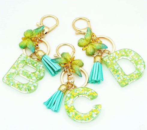Initial Letter Keychain for Women Gift for Young Teenage Girl Gifts for Christmas to Mom Daughter green tassel...