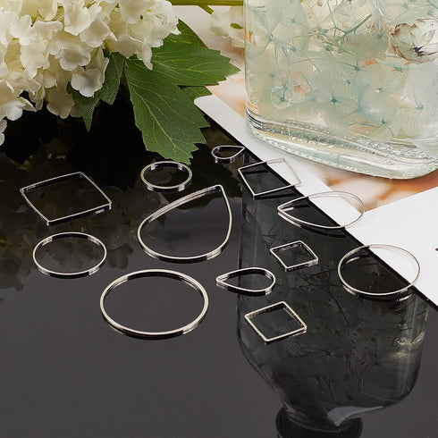 SUNNYCLUE 1 Box 120Pcs 12 Styles Linking Rings Earrings Beading Hoop Brass Open Bezels Frame Charms Round Teardrop Square Shape for Earring Findin...