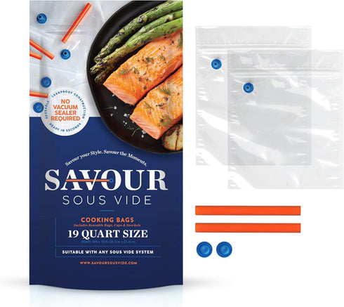 Cooking Bags (19 Count Quart Size), Reusable, Fast and Simple, Leak Proof, No Vacuum Sealer Required, No BPA/BPS...