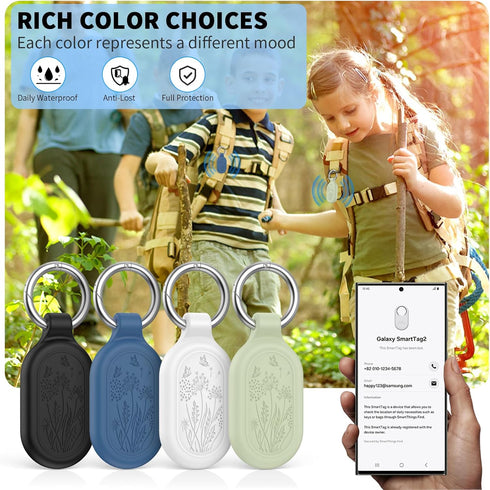 4 Pack for Samsung Galaxy SmartTag2 Case, TUDIOW Waterproof Full Protective Silicone Case Anti-Lost Scratch Resistant Protective Cover for Smart t...